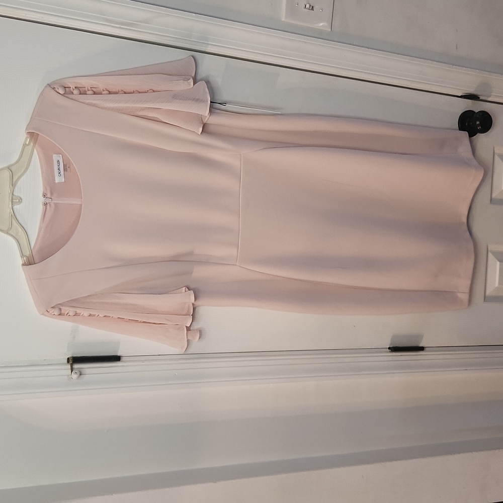 Calvin Klein Women's Button Chiffon Flutter Sleeve Sheath Dress
